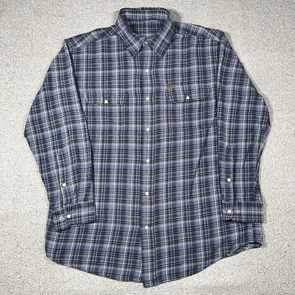 Orvis Shirt Mens XL Blue Plaid Pearl Snap Cotton Outdoor Western Flannel